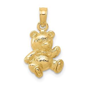 14k Yellow Gold 2D Teddy Bear Pendant, 10 x 18mm